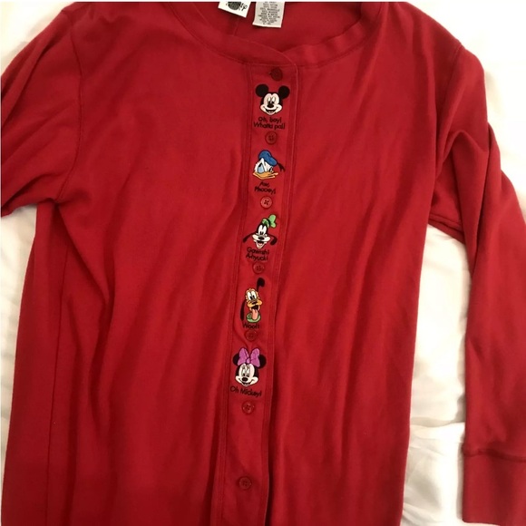 Vtg The Disney Catalog Jumpsuit Pajama Red Butt Flap L/XL Disney Characters - Picture 2 of 14